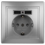 1-410-03 Intro Розетка+USB, IP20, СУ, Plano, алюминий (10/100/2400)