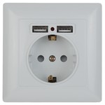 4-410-01 Intro Розетка P+E Schuko со шторками, 16А-250В + 2хUSB, СУ, Solo, белый (10/100/2500)