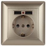 4-410-04 Intro Розетка P+E Schuko со шторками, 16А-250В + 2хUSB, СУ, Solo, шампань (10/100/2500)