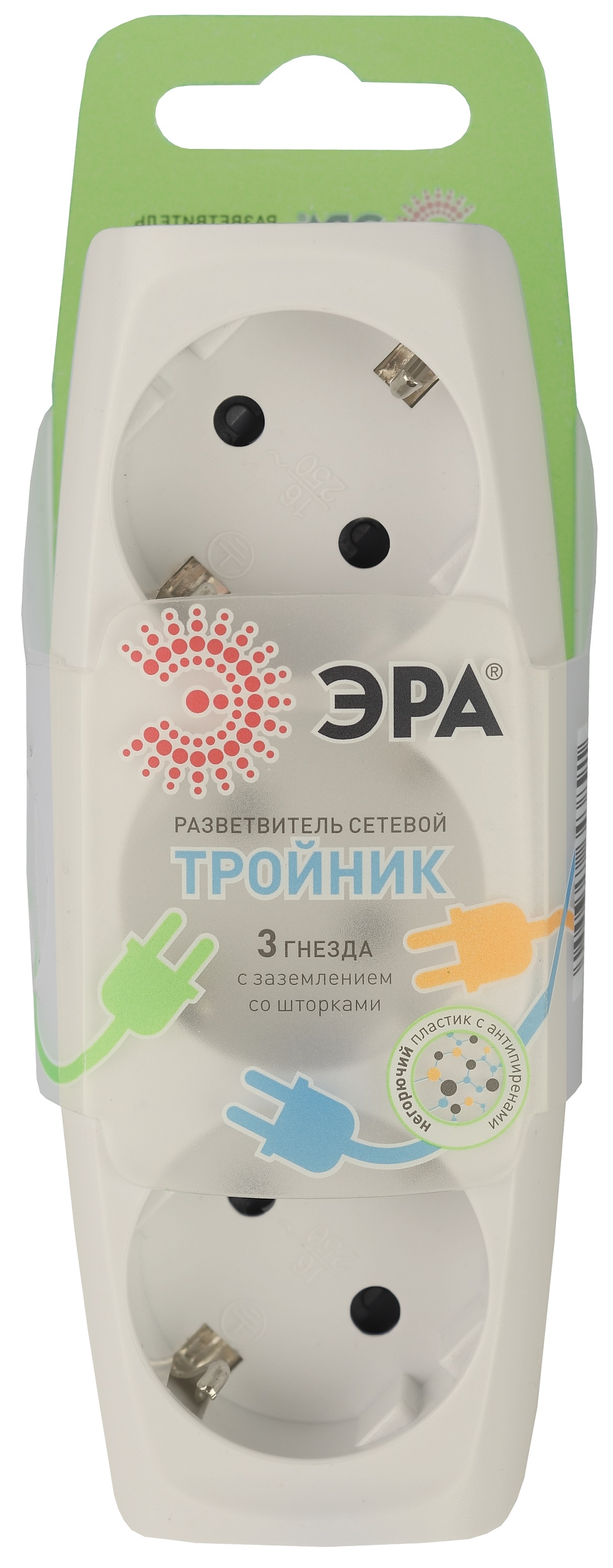 SP-3e-I ЭРА Тройник 3гн, c заземл, со шторками (сл. кость) (10/60/960)