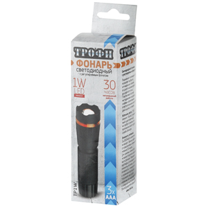 TP1W Фонарь Трофи 1W LED, регулируемый фокус, пластик, 3xAAA, карт (60/240/4320)