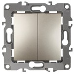 12-1004-04 ЭРА Выключатель двойной, 10АХ-250В, IP20, без м.лапок, Эра12, шампань (10/100/2500)