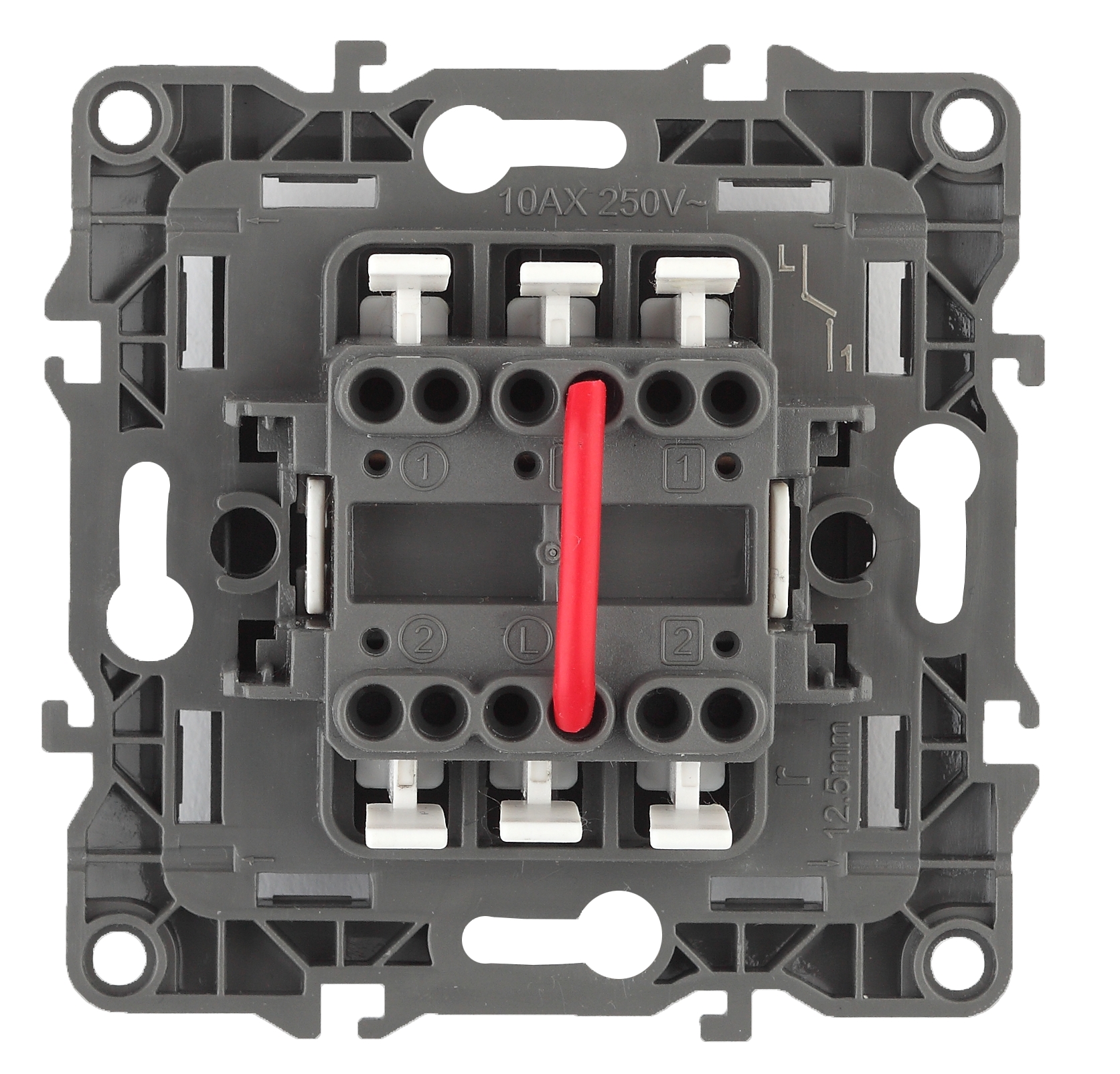 12-1004-06 ЭРА Выключатель двойной, 10АХ-250В, IP20, без м.лапок, Эра12, чёрный (10/100/2500)