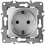 12-2102-03 ЭРА Розетка 2P+E Schuko со шторками, 16A-250В, IP20, Эра12, алюминий (10/100/2800)