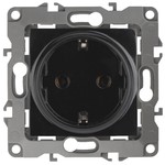 12-2102-06 ЭРА Розетка 2P+E Schuko со шторками, 16A-250В, IP20, Эра12, чёрный (10/100/2800)
