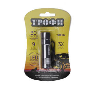 TM9-BL Фонарь Трофи 9xLED, алюм, 3хААА, бл (20/180/2880)