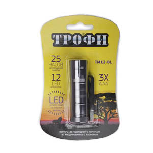TM12-BL Фонарь Трофи 12xLED, алюм, 3хААА, бл (20/180/2880)