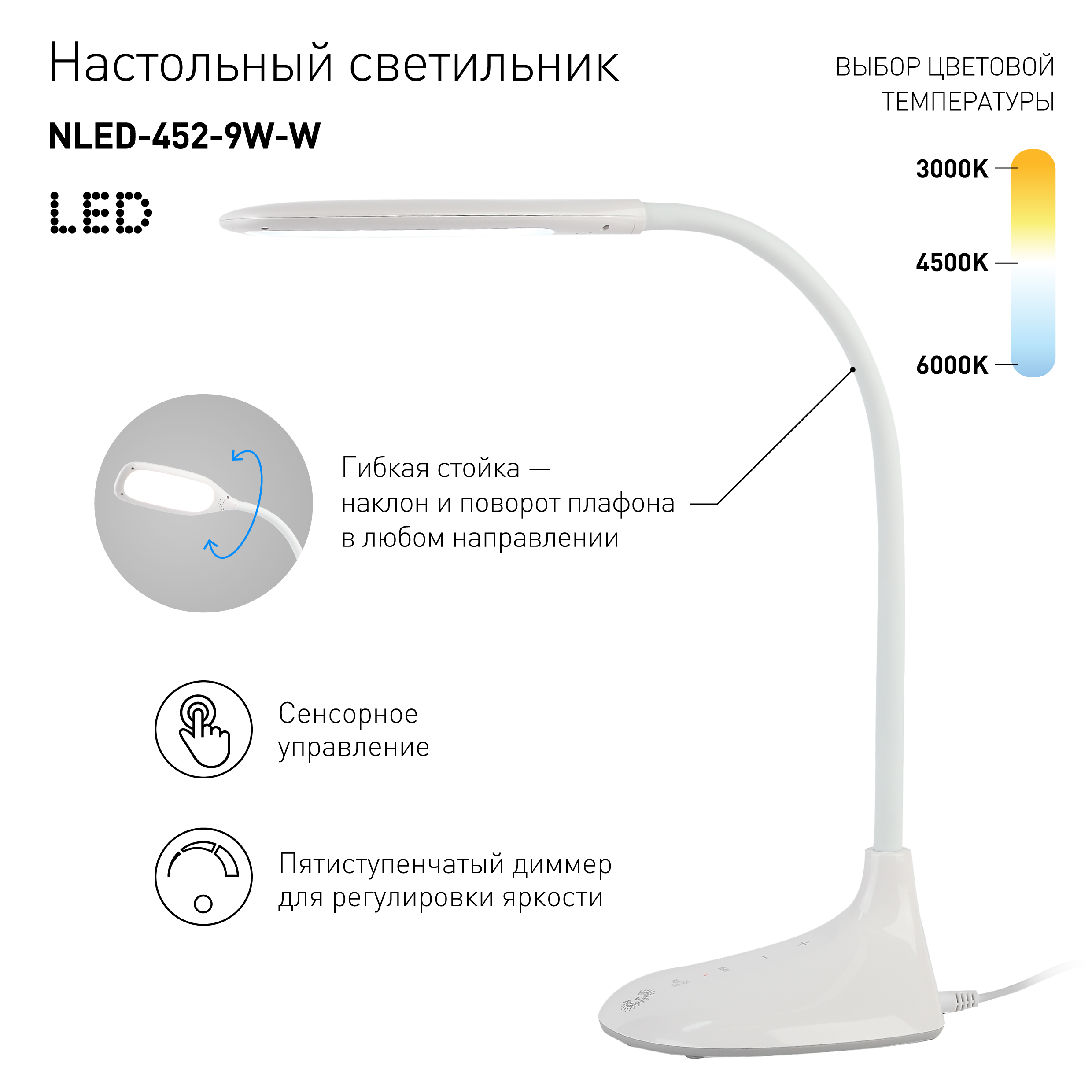 ЭРА наст.светильник NLED-452-9W-W белый (8/128)
