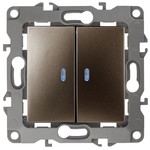12-1105-13 ЭРА Выключатель двойной с подсветкой, 10АХ-250В, IP20, Эра12, бронза (10/100/3200)