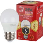 ECO LED P45-6W-827-E27 ЭРА (диод, шар, 6Вт, тепл, E27. (10/100/3600)