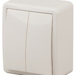 11-1205-02 ЭРА Выключатель двойной с подсветкой, 10АХ-250В, IP20, ОУ, Эра Эксперт, сл.кость (16/160/