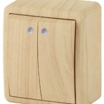 11-1205-11 ЭРА Выключатель двойной с подсветкой, 10АХ-250В, IP20, ОУ, Эра Эксперт, сосна (16/160/240