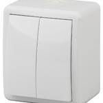 11-1404-01 ЭРА Выключатель двойной IP54, 10АХ-250В, ОУ, Эра Эксперт, белый (16/160/2560)