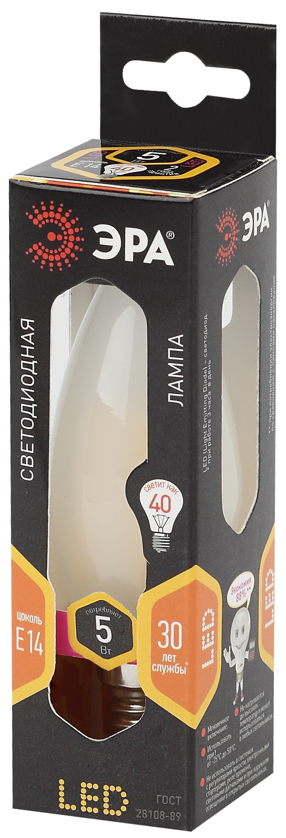 F-LED B35-5W-827-E14 gold ЭРА (филамент, свеча золот., 5Вт, тепл, E14) (10/100/2800)