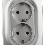 12-2106-03 ЭРА Розетка 2X2P+E Schuko, 16A-250В, IP20, Эра12, алюминий (10/100/1600)
