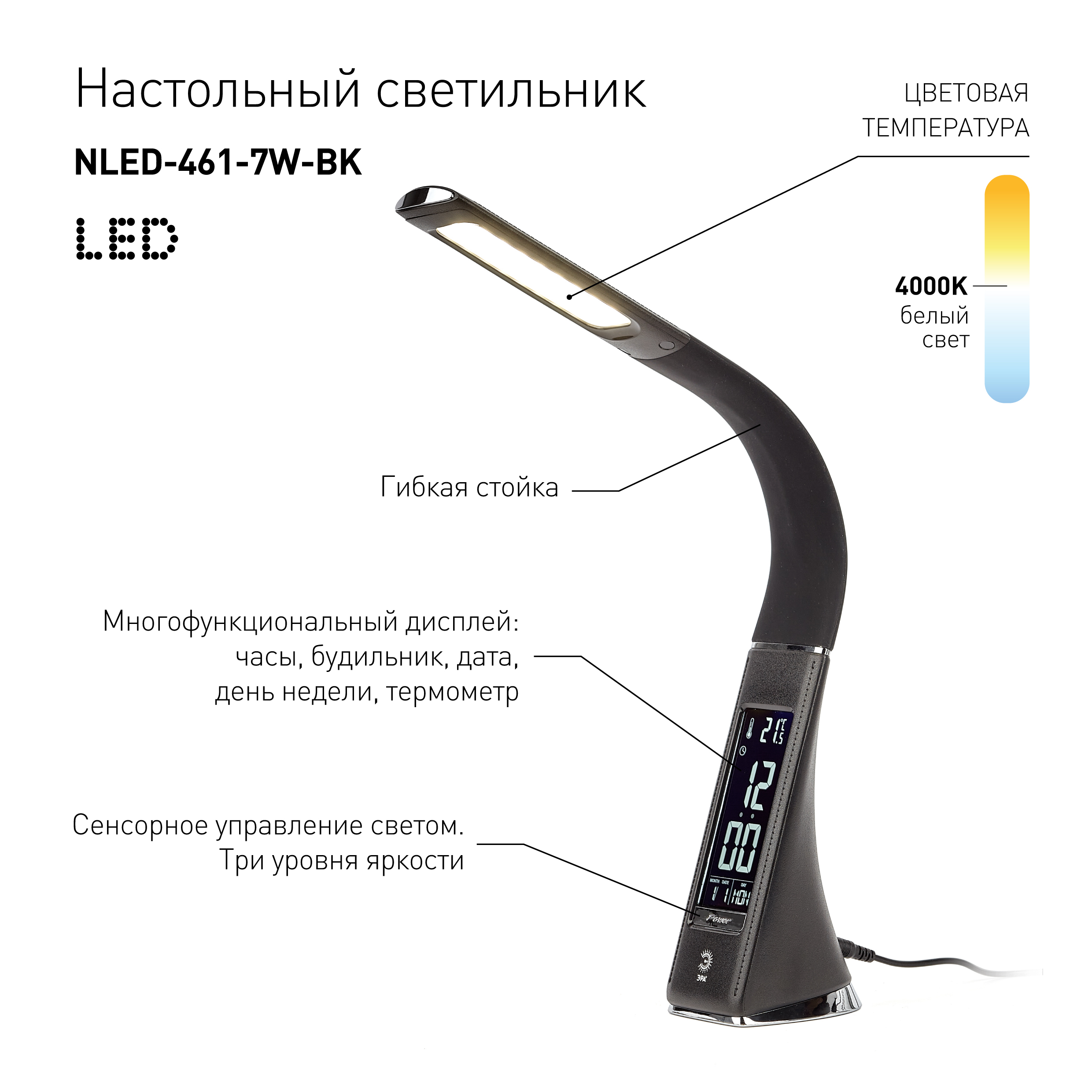 ЭРА наст.светильник NLED-461-7W-BK черный (12/180)