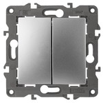 14-1104-03 ЭРА Выключатель двойной, 10АХ-250В, IP20, Эра Elegance, алюминий (10/100/3000)