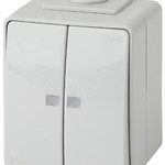 11-1605-03 ЭРА Выключатель двойной с подсветкой IP65, 10АХ-250В, ОУ, Эра Эксперт, серый (10/100/1600