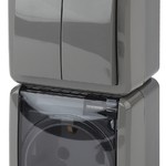 11-7408-03 ЭРА Блок розетка+выкл. двойн. верт. IP54, 16A(10AX)-250В, ОУ, Эра Эксперт, серый (5/50/80