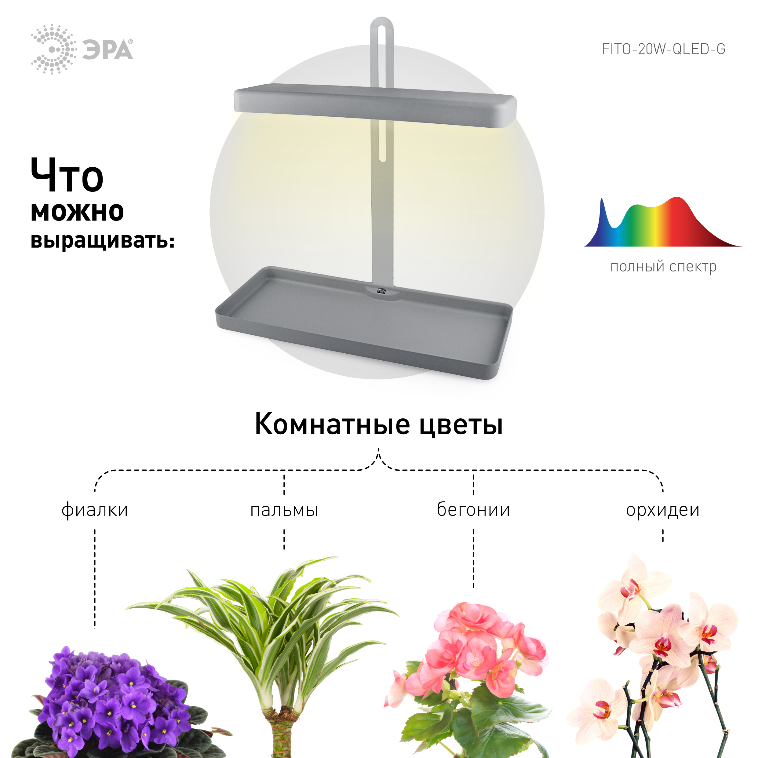 ЭРА Настольный светильник полного спектра FITO-20W-QLED-G (10/140)