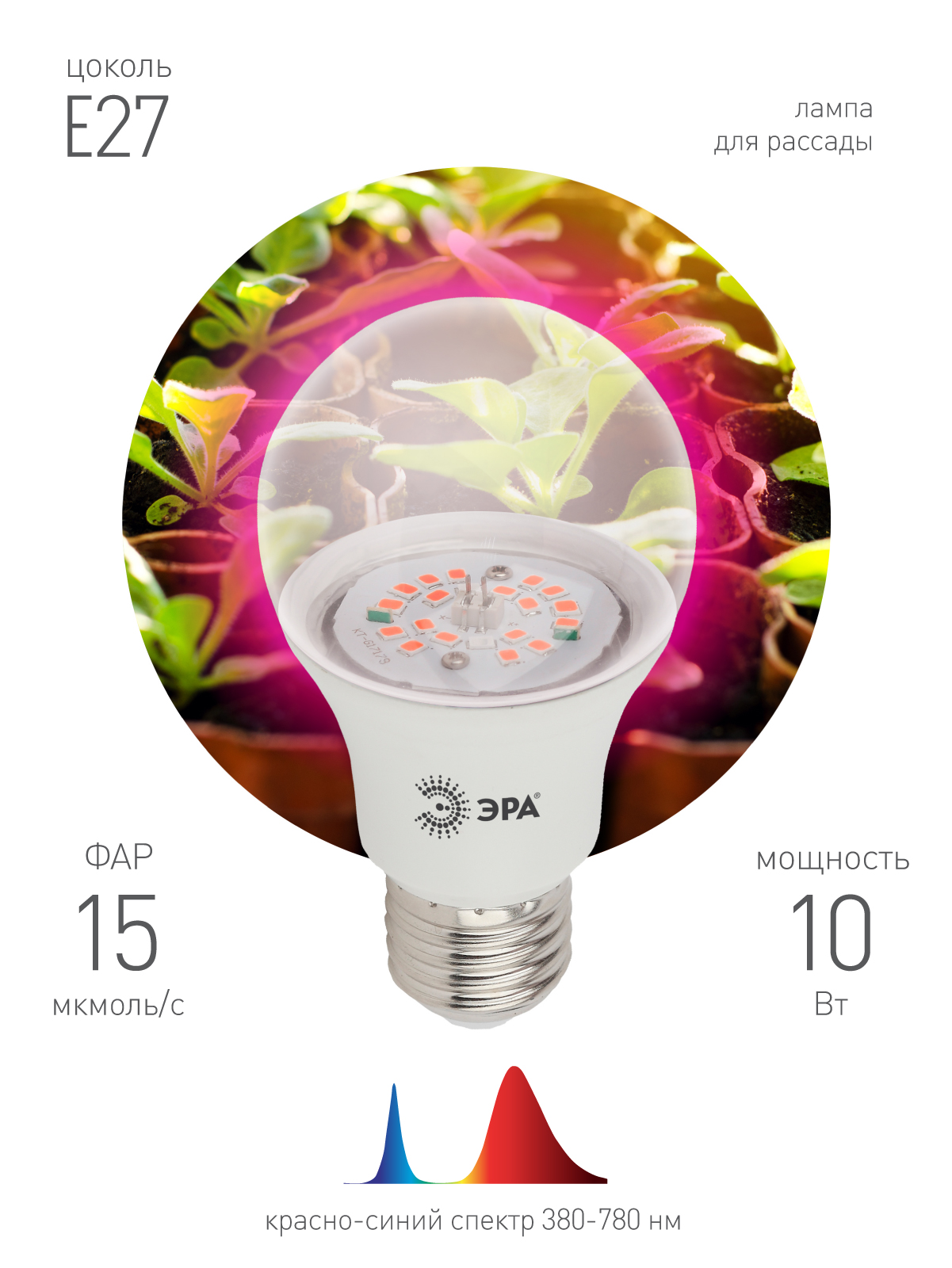 ЭРА Лампа красно-синего спектра FITO-10W-RB-E27-K (12/36/1728)