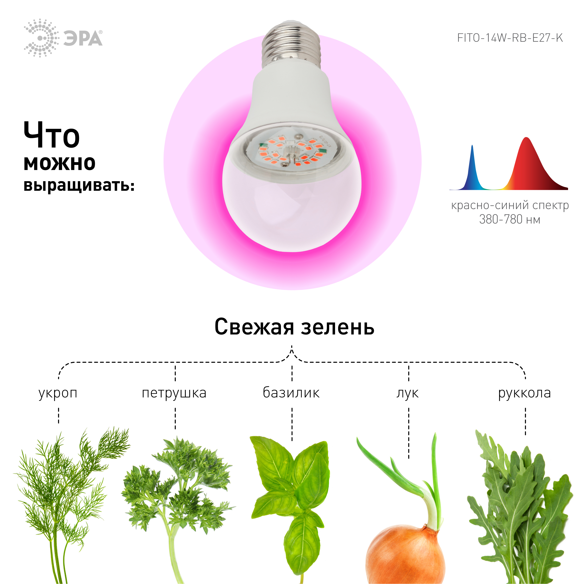 ЭРА Лампа красно-синего спектра FITO-14W-RB-E27-K (12/36/1728)