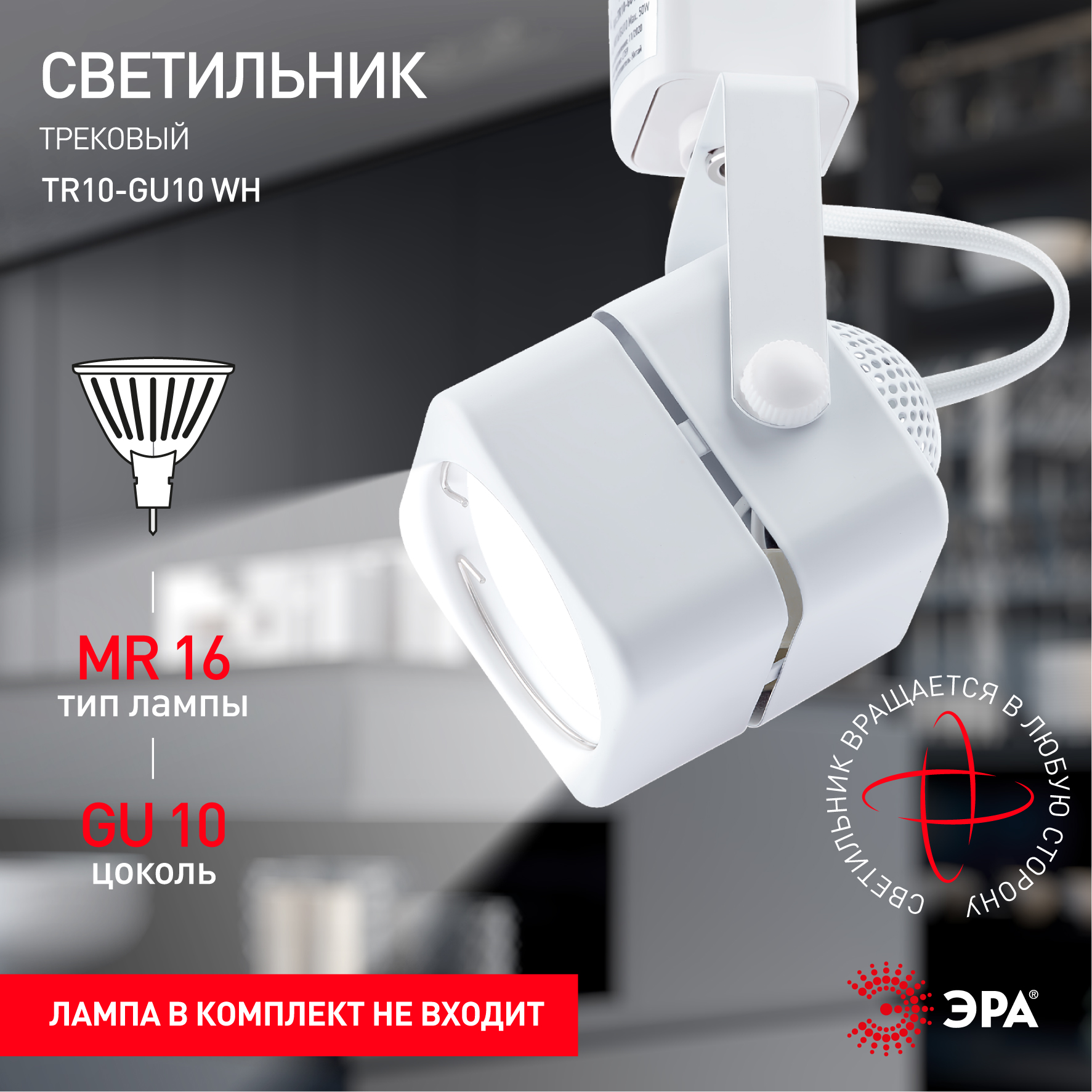 Трековый светильник однофазный ЭРА  TR10-GU10 WH MR16 белый