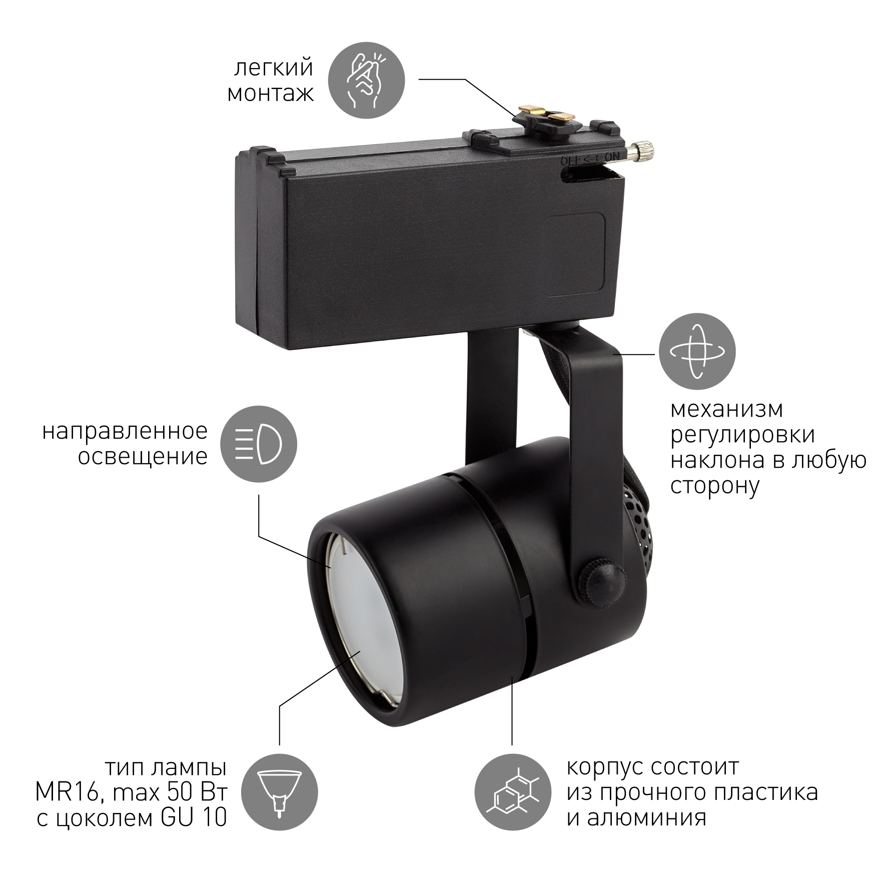 Трековый светильник однофазный ЭРА  TR11-GU10 BK MR16 черный
