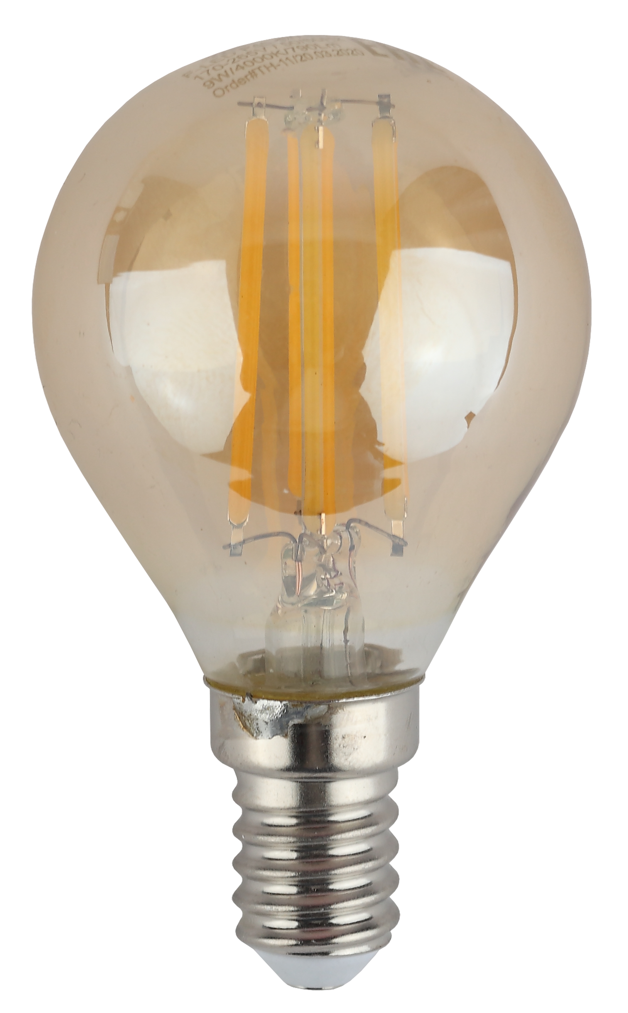 F-LED P45-9W-840-E14 gold ЭРА (филамент, шар золот, 9Вт, нейтр, E14) (10/100/3600)