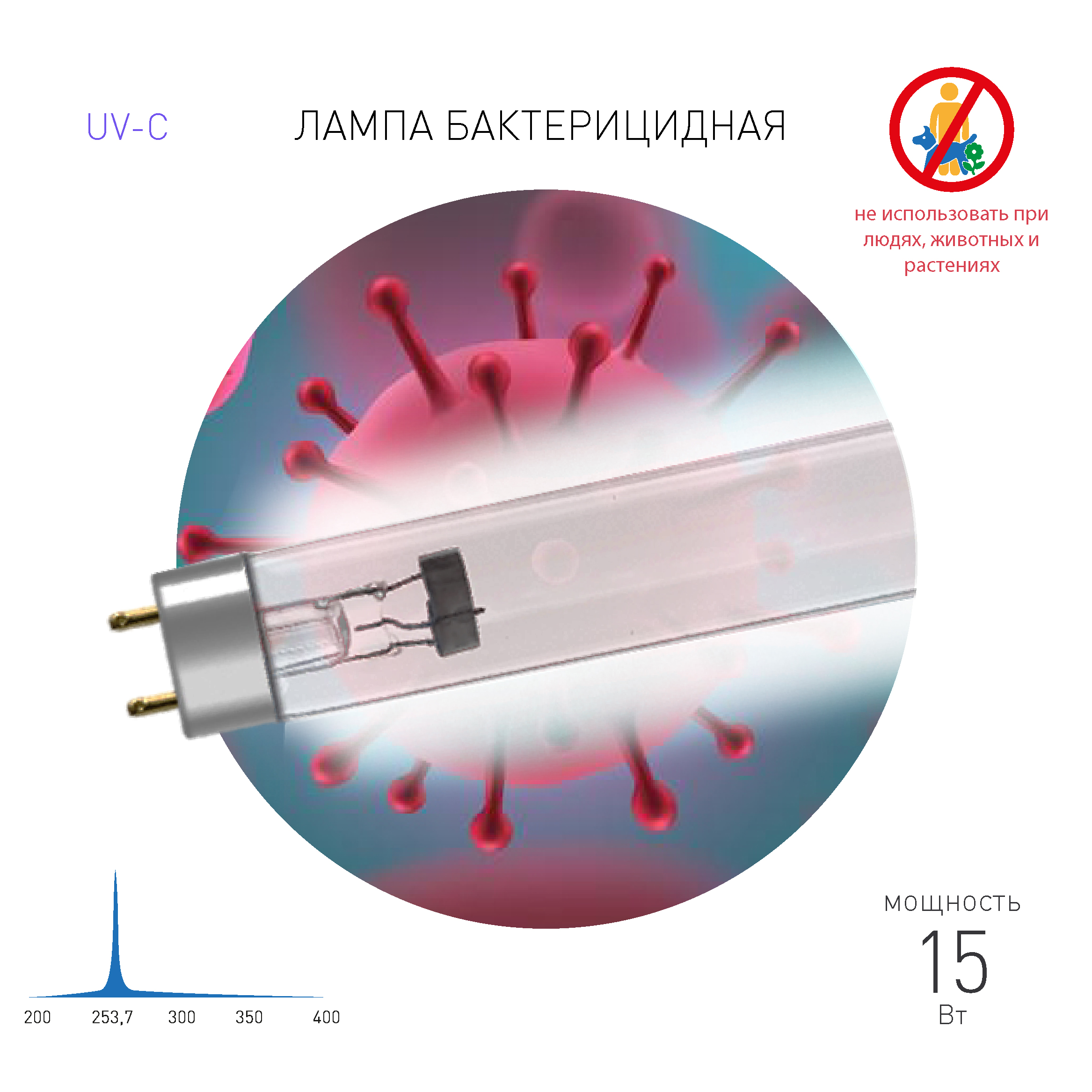 UV-С ДБ 15 Т8 G13 ЭРА Бактерицидная ультрафиолетовая лампа T8/15W (25/2200)