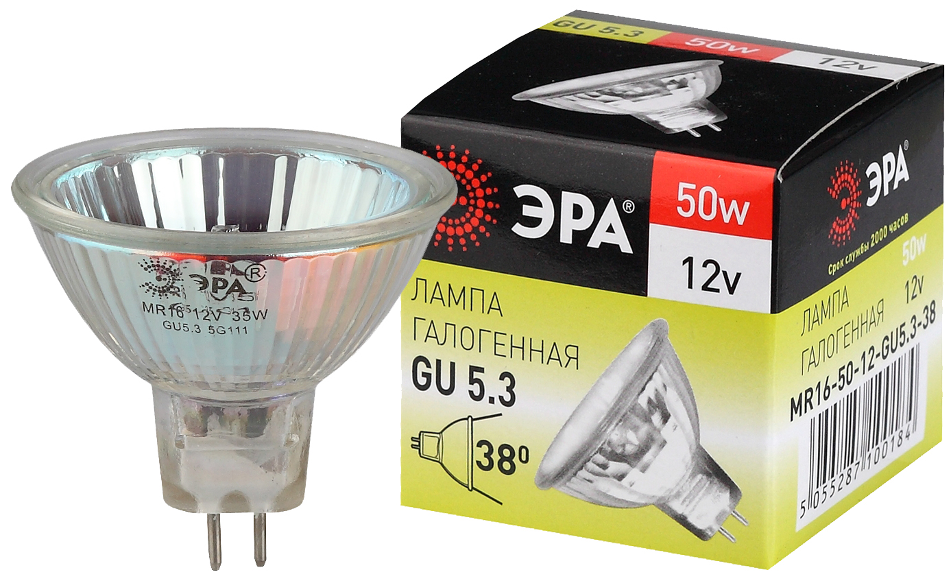 Лампа галогенная ЭРА  GU5.3-MR16-50W-12V-CL GU5.3 50 Вт софит нейтральный белый свет