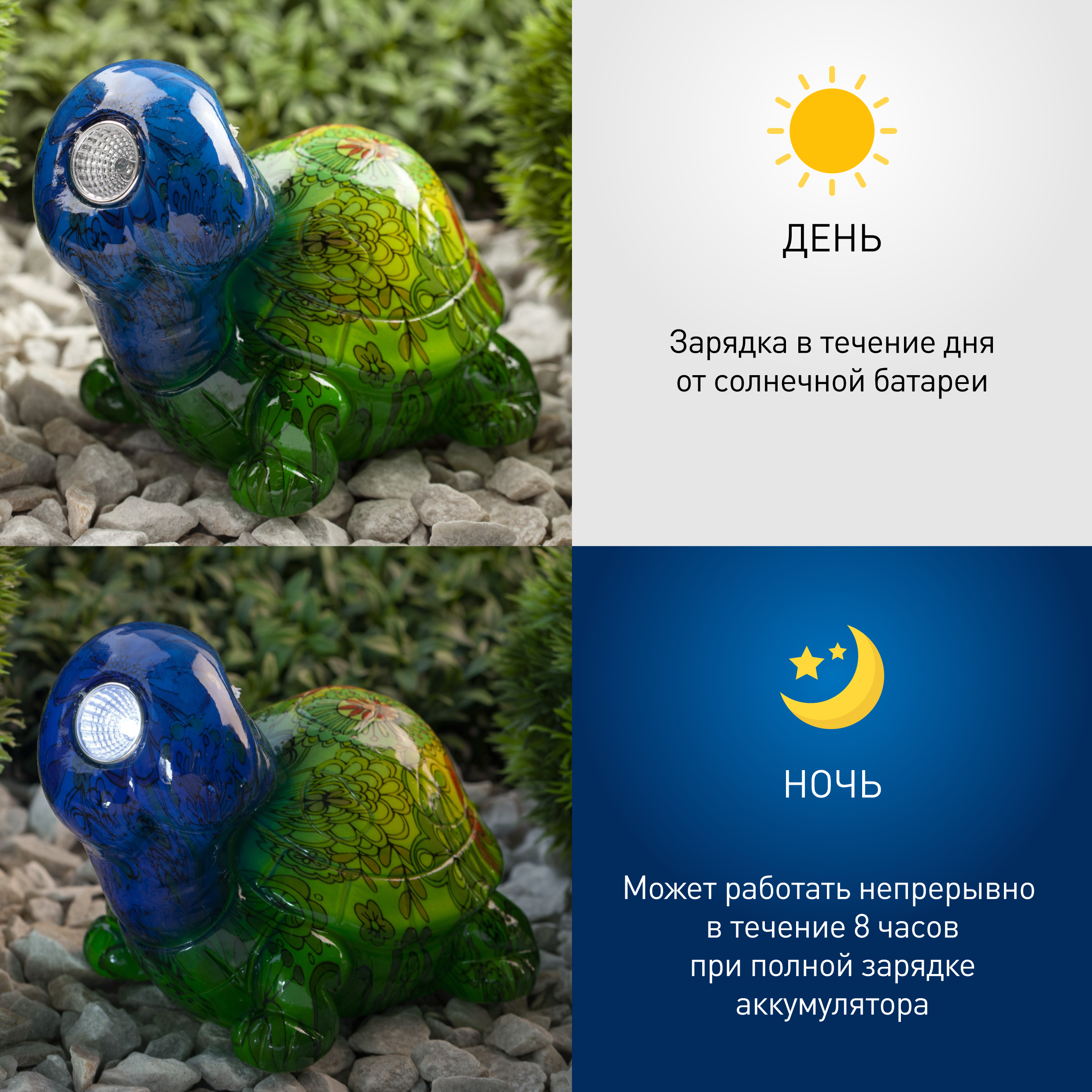 ERAFYS01-06 ЭРА Садовый светильник Черепаха на солнечной батарее, полистоун, 13 см (24/192)