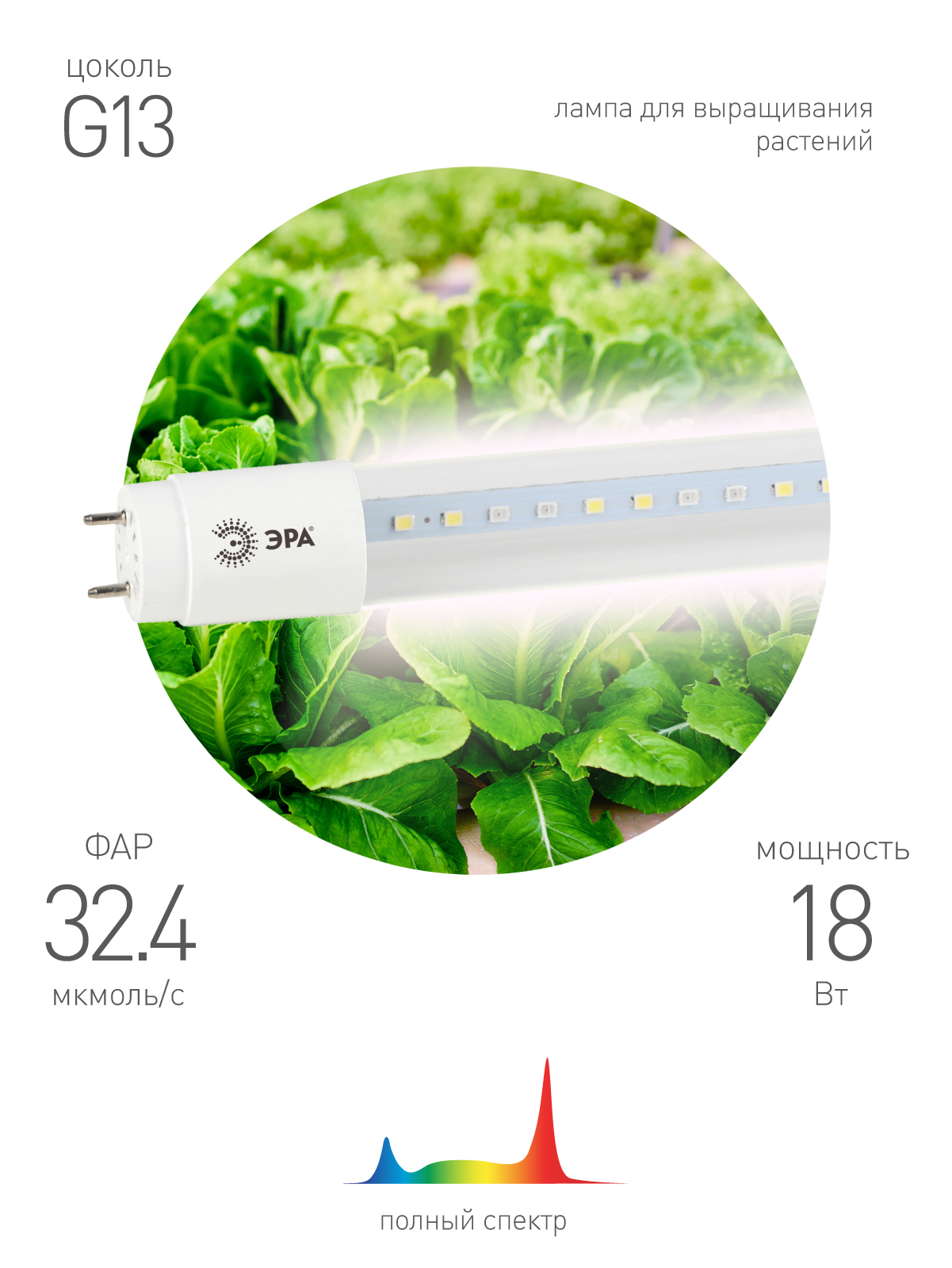 ЭРА Лампа полного спектра FITO-18W-Ra90-Т8-G13-NL (5/25/600)